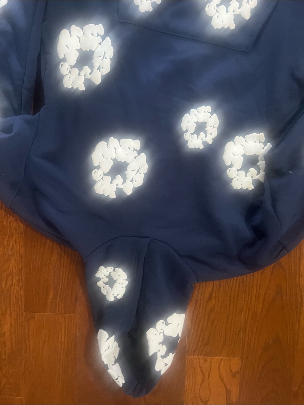 Navy Hooded Track Pants & Joggers with White Floral Dots